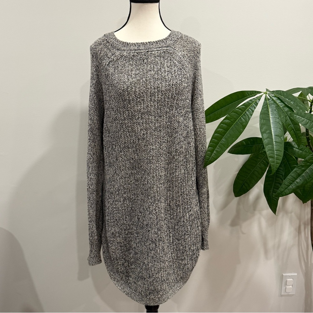 Eclipse Gray Marled Knit Tunic Sweater with Side Zips